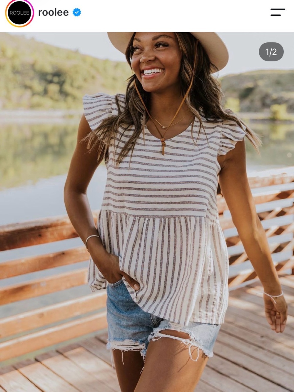 Roolee Striped Flutter Sleeve Babydoll Tank